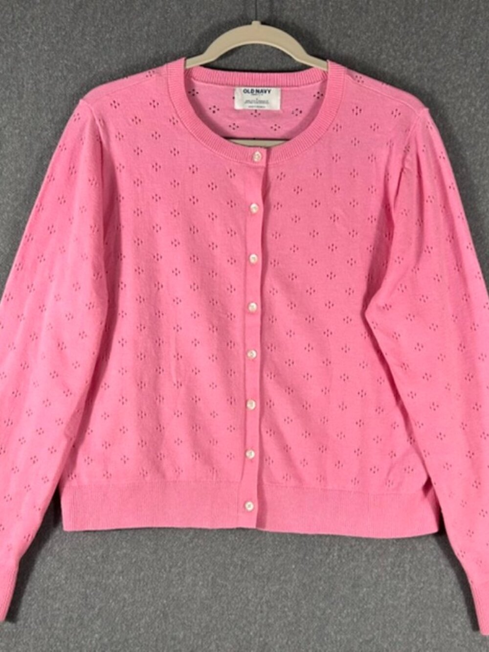 Old Navy So Soft Lite Pointelle Cardigan Womens Sz L Pink Cropped Romance Button